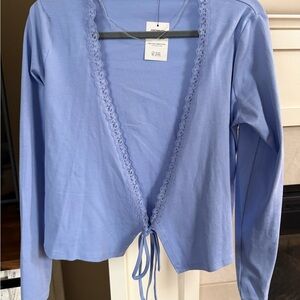 Cotton On Light Blue Lace Trim Blouse